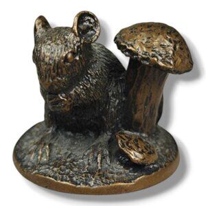 Vintage Bronze Age Handmade Mouse Figurine With Mushroom Scotland Miniature